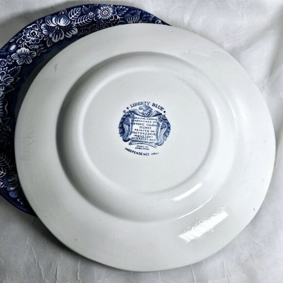 3 Liberty Blue Independence Hall Dinner Plates 10" Staffordshire England Ironsto - Picture 10 of 16
